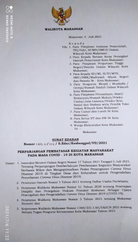 Surat Edaran Wali Kota Makassar, Mal Kafe dan Warung Makan Harus Berhenti Beroperasi Pukul 17.00 Wita